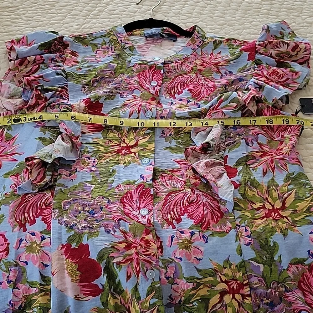 NWT Rachel Rachel Roy Blue Flutter Sleeve Blouse with Mandarin Collar - Picture 5 of 6